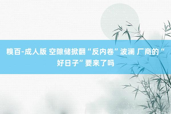 糗百-成人版 空隙储掀翻“反内卷”波澜 厂商的“好日子”要来了吗